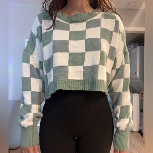 NastyGal Blue & Green Checkered Sweater